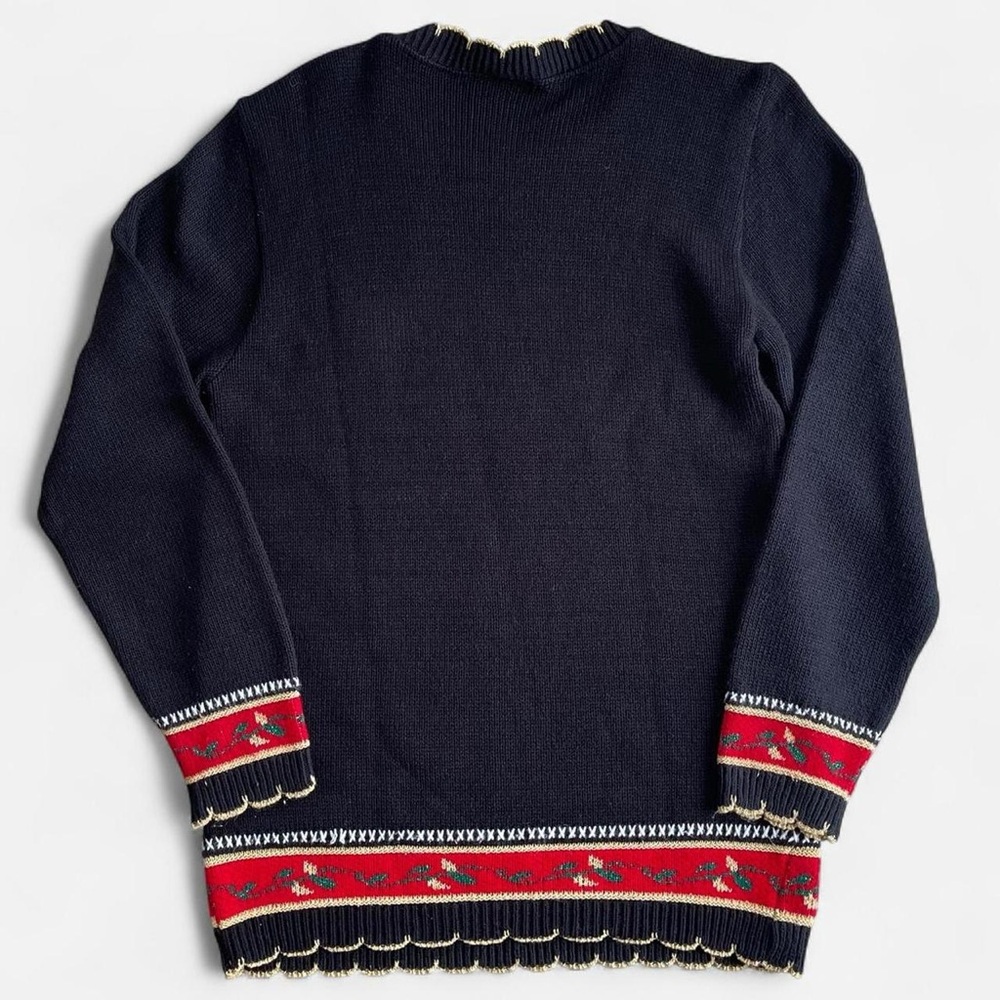 Vintage Cape Cod Sportswear Black Knit Christmas Wreath Holiday Sweater Small - Picture 5 of 6